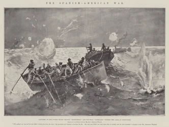 La guerre hispano-américaine, lancements du croiseur Marblehead et du canonnière Nashville des États-Unis, coupant le câble à Cienfuegos